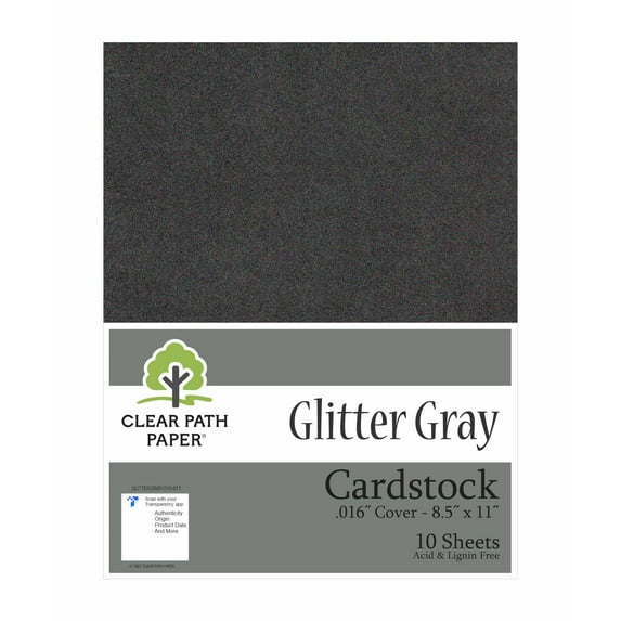 Glitter Gray Cardstock - 8.5 x 11 inch - .016" Thick - 10 Sheets - Clear Path Paper