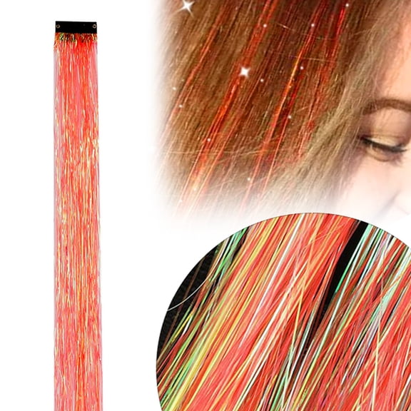 Glitter Hair Tinsel Pack 1 Pc, Colorful Hair Accessories 20 Inch Clip in Hair Tinsel Extensions Fairy Hair Accessories Party Kit for Women