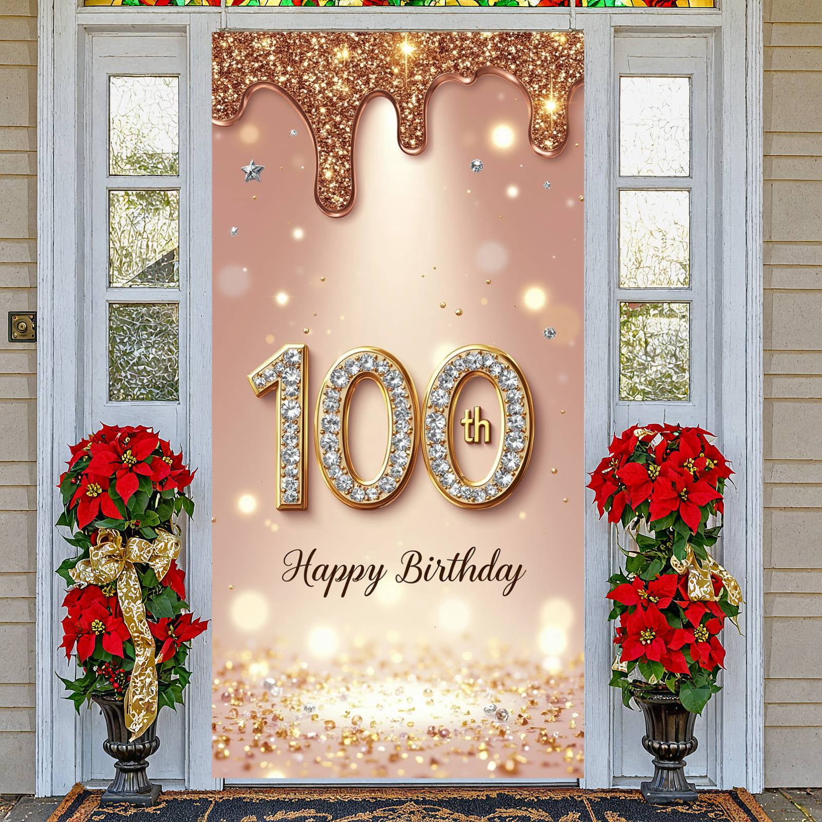 Glitter Happy 100th Birthday Banner Gold Framed Centennial Birthday ...