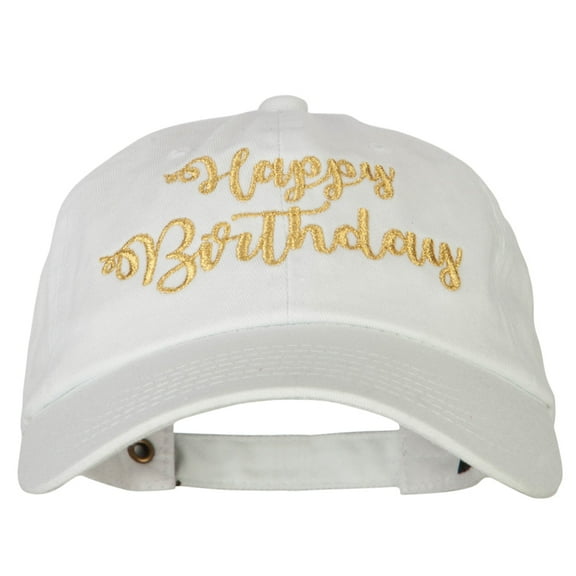 Glitter Happy Birthday Embroidered Unstructured Washed Cap - White OSFM
