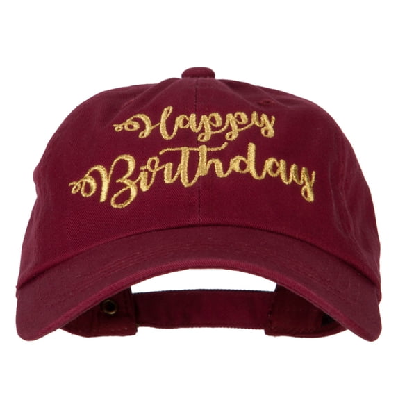 Glitter Happy Birthday Embroidered Unstructured Washed Cap - Wine OSFM