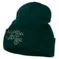 thumbnail image 1 of Glitter Happy Holiday Embroidered Long Knitted Beanie - Dk Green OSFM, 1 of 5