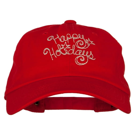Glitter Happy Holiday Embroidered Unstructured Washed Cap - Red OSFM