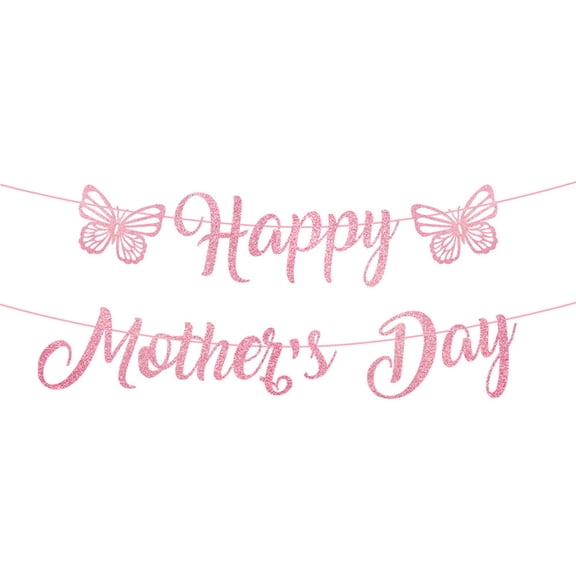 Glitter Happy Mother's Day Banner Pre Strung Hanging Cardboard Letter Garland Sign Decoration For Mom Decorations Spring Family Gathering And First Mother's Day