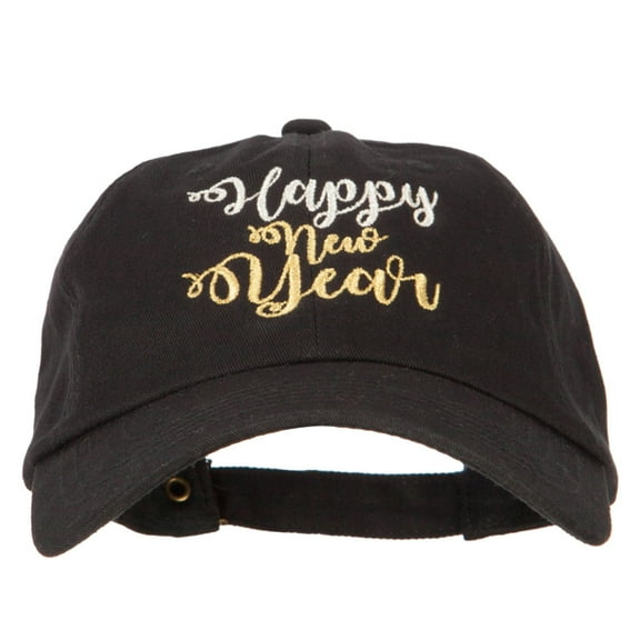 Glitter Happy New Year Embroidered Unstructured Washed Cap - Black OSFM