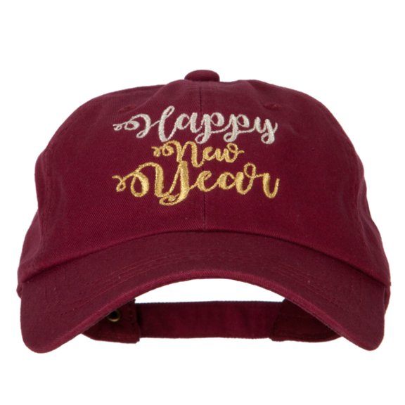 Glitter Happy New Year Embroidered Unstructured Washed Cap - Wine OSFM