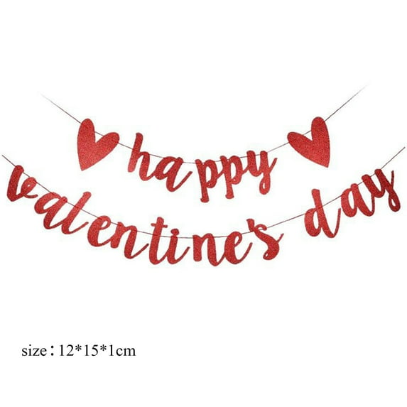 Glitter Happy Valentines Day Banner, Pre-Assemble Valentines Day Banners, Red Valentine's Day Sign with Heart for Valentine Home, Wall and Party Decorations