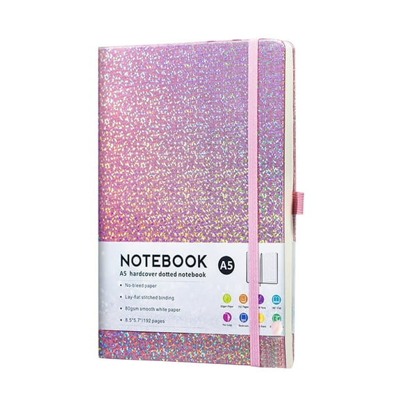 Glitter Hardcover Notebook, A5 Lined Journal, 160 College Ruled Pages, Elastic Closure, Silver, 1 Pack