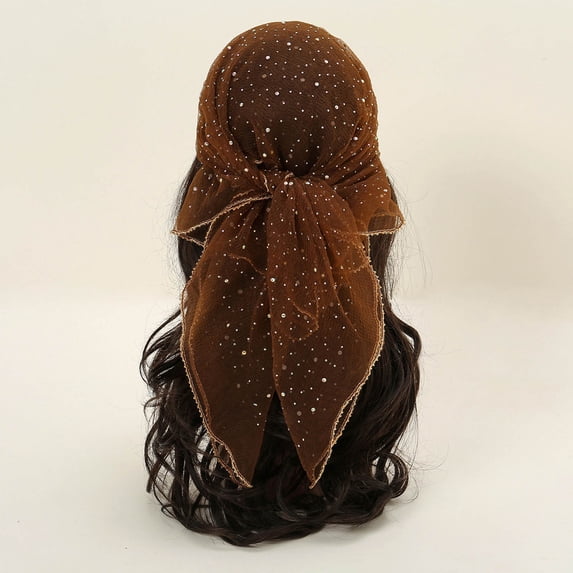 Glitter Head Scarf for Women - Fashionable Rhinestone Deco Hair Band 315 Inch Versatile Accessory for Home and Casual, Brown