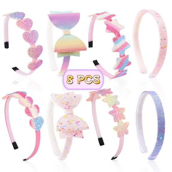 Kabuer Glitter Headbands 8Pack, Sweet Hairband, Fashion Headbands Sweet Toddlers Hair Accessories (Pink, Purple)