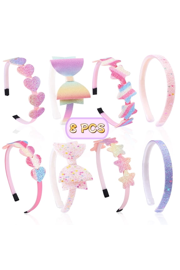 Glitter Headbands 8Pack, Sweet Hairband, Fashion Headbands Sweet Toddlers Hair Accessories (Pink, Purple)