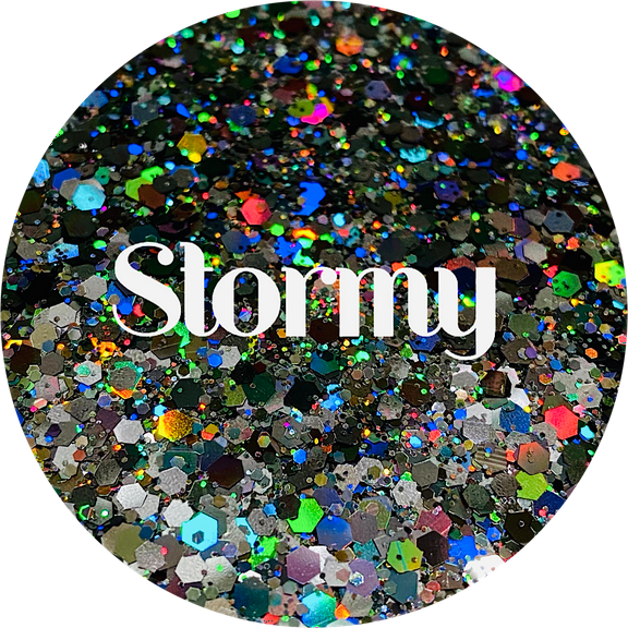 Glitter Heart Co. Glitter - High Quality Polyester Glitter - 1oz Bag- Stormy - Holographic Gray Chunky Mix