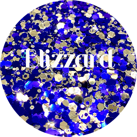 Glitter Heart Co. Glitter - High Quality Polyester Glitter - Blue and Silver Chunky Mix - Blizzard - 2 oz Bottle