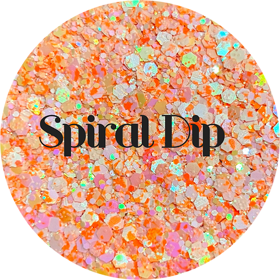 Glitter Heart Co. - High Quality Polyester Glitter - 1 oz Bag - Spiral Dip - Orange Tie Dye Chunky Mix