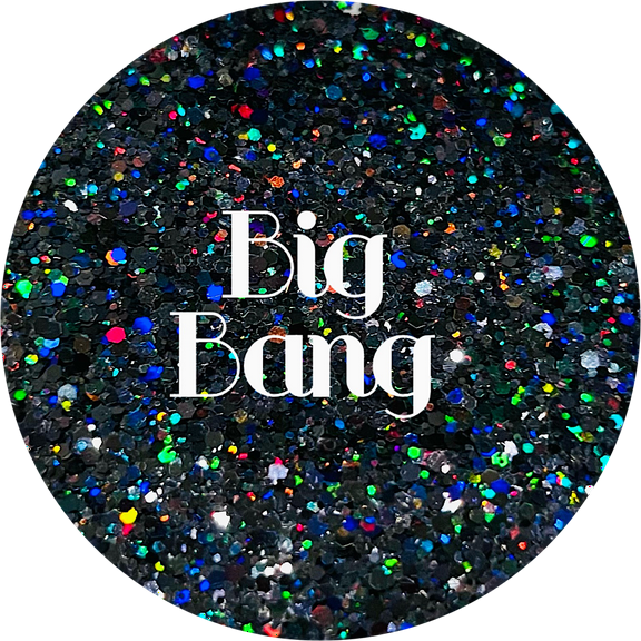 Glitter Heart Co. - High Quality Polyester Glitter - 2 oz Bottle - Big Bang - Holographic Black Small Chunky Mix