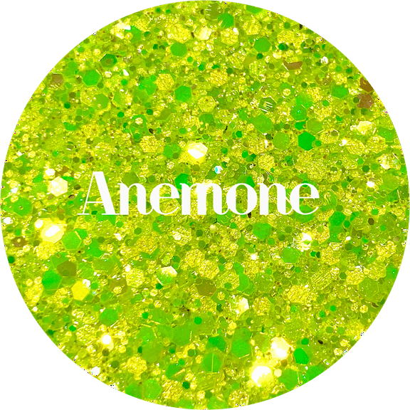 Glitter Heart Co. - High Quality Polyester Glitter - Anemone - 2oz Bottle - Neon Yellow Green Chunky Mix