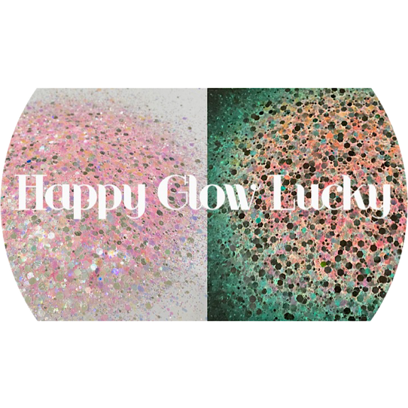 Glitter Heart Co. - High Quality Polyester Glitter - Glow in the Dark Chunky Mix - Happy Glow Lucky - 2 oz Bottle
