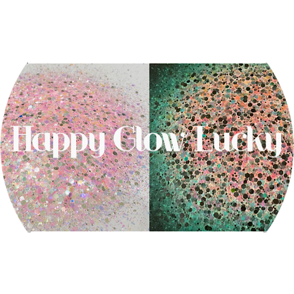 Glitter Heart Co. - High Quality Polyester Glitter - Glow in the Dark Chunky Mix - Happy Glow Lucky - 2 oz Bottle