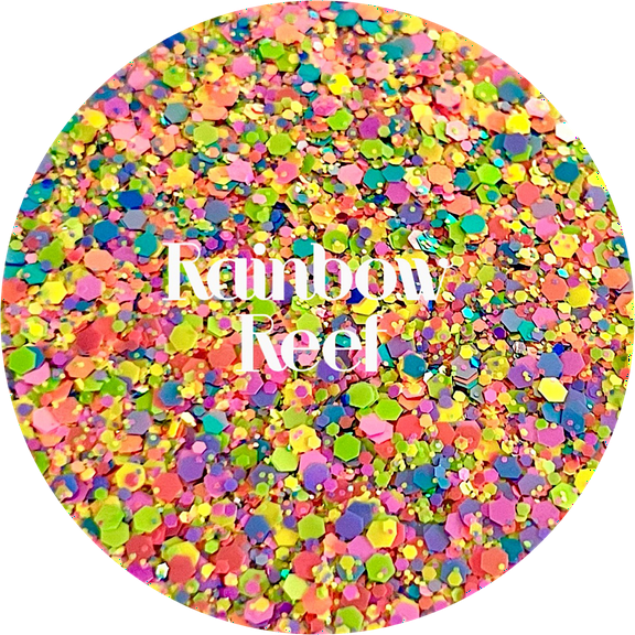 Glitter Heart Co. - High Quality Polyester Glitter - Rainbow Reef - 1 oz Bottle - Rainbow Chunky Mix