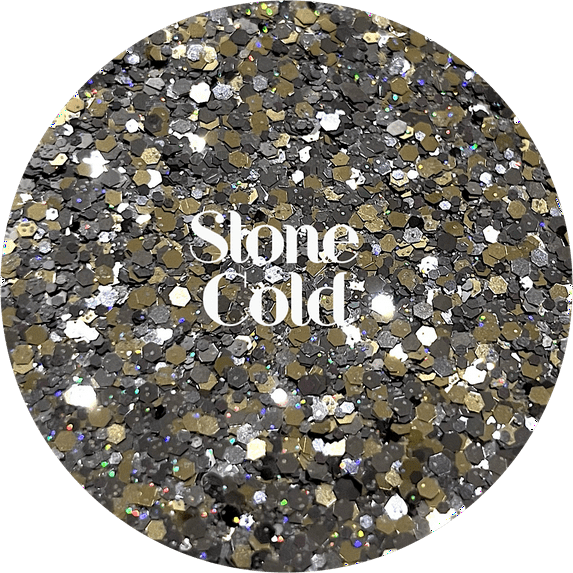 Glitter Heart Co. - High Quality Polyester Glitter - Stone Cold - 2oz Bag - Metallic Gold and Dark Silver Mix