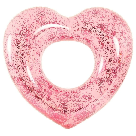 Glitter Heart Inflatable Pool Tube Float – 46" Heart-Shaped Swim Ring with Holographic Glitter – Durable PVC Float for Adults & Teens – Pink Pool Lounger