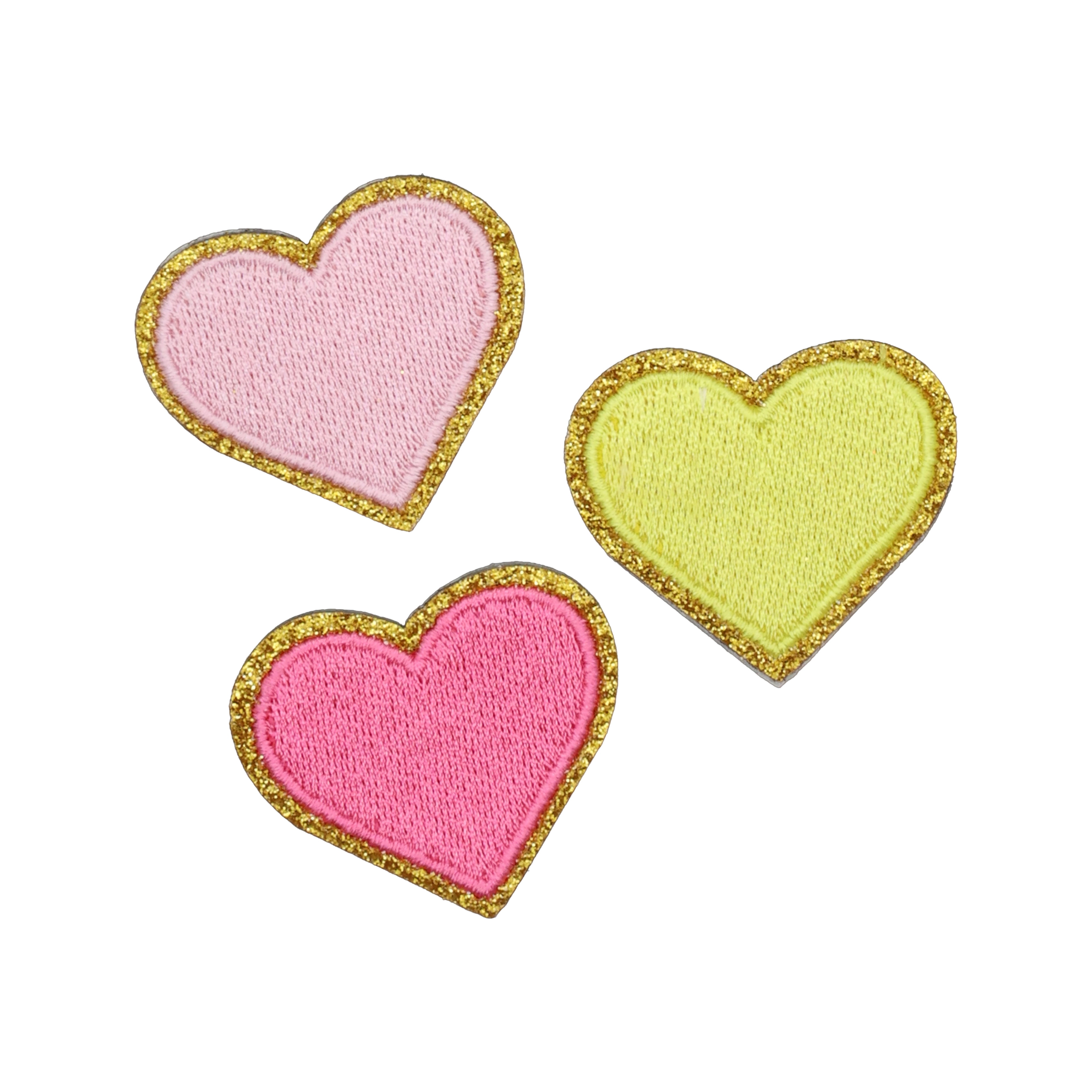 Glitter Heart Iron-On Patches by Make Market – 1.61" x 1.46" Embroidered Polyester Appliques in Assorted Colors - For Permanent or Temporary Use on Apparel & Accessories - 12 Pack