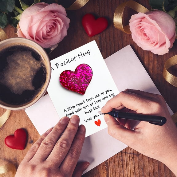Glitter Heart Motivational Pocket Card - Inspirational Greeting Card with Envelope, Laminated Cardstock, Wallet Size Encouragement Gift for Friends, Birthday, Christmas