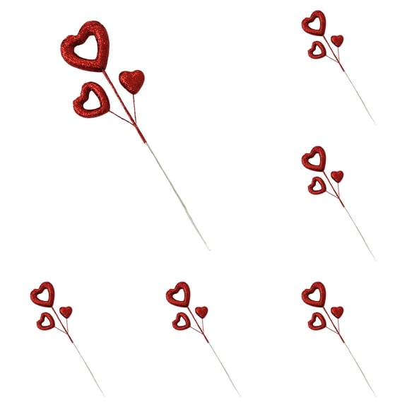 Glitter Heart Picks Valentine’s Day Puffy Heart Stick Red Sparkly Valentine Floral Pick for Wedding Arrangements Vase Bouquet Table Centerpiece Romantic Home Decor valentines day floral picks 6PC