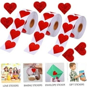 Glitter Heart Stickers,Red Heart Labels Stickers Self Adhesive Valentines Roll Stickers for Wedding Anniversaries Envelopes Gift Box Party Decorations(1 Roll)