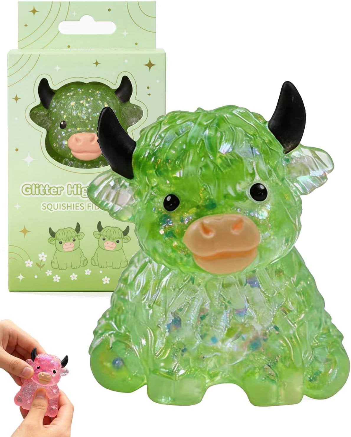 Glitter Highland Cow Squishies Fidget Stuff, Soft Slow Rising Stress Relief Ball, Cute Sensory Squeeze, Birthday Graduation Gifts for Cow Lovers