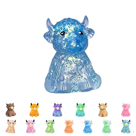Glitter Highland Cow Squishies Fidget Toy,Highland Cow Squishy,Cute Sensory Squeeze Toy for Adults,Soft Slow Rising Stress Relief Ball,Suitable for Adult use in Offices and Homes