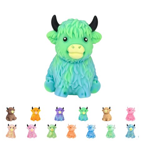 Glitter Highland Cow Squishies Fidget Toy,Highland Cow Squishy,Cute Sensory Squeeze Toy for Adults,Soft Slow Rising Stress Relief Ball,Suitable for Adult use in Offices and Homes