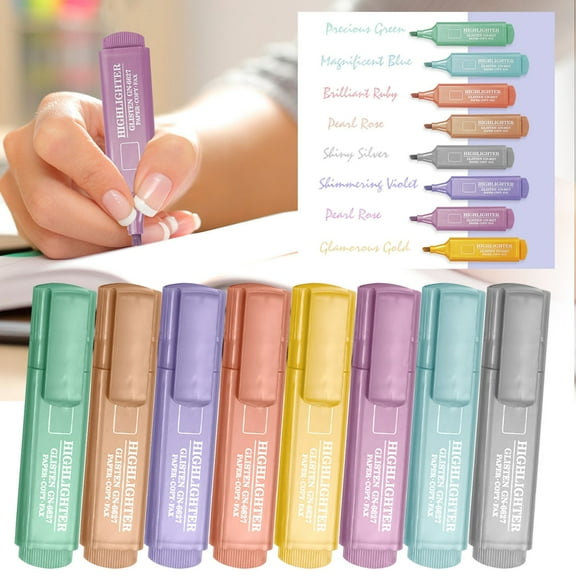 Glitter Highlighter Key Marker Pens 8 Color Water Based Sparkle Marker Set (10ml) for Office, Study and Art