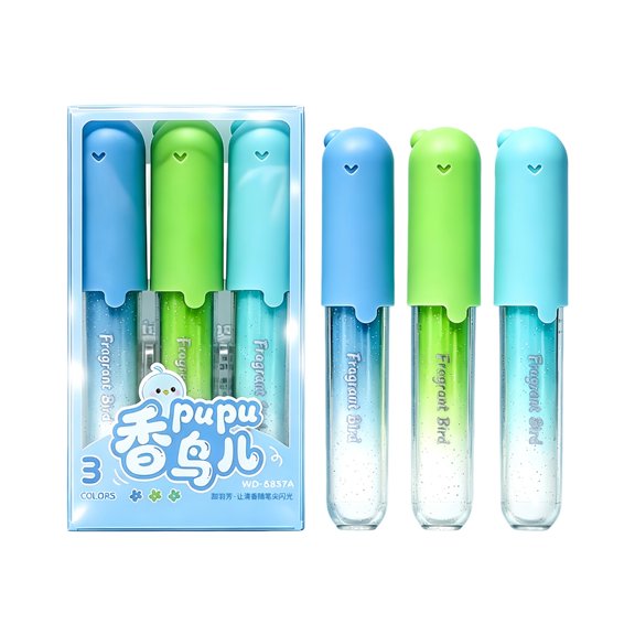 Glitter Highlighter Marker Set, 3Pcs Macaron Markers for Note Taking Doodling