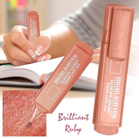 Glitter Highlighter Pen Pink Ruby 1Pc Flash Color, Water Based Fluorescent Marker Pen 8 Colors Optional Oblique Head, 10Ml Sparkling For Journal Key Marking,Clearance Sale
