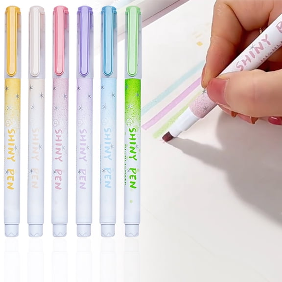 Glitter Highlighter Pens 6 Pcs Fluorescent Marker Pens for Note Taking Journaling Scrapbooking Green