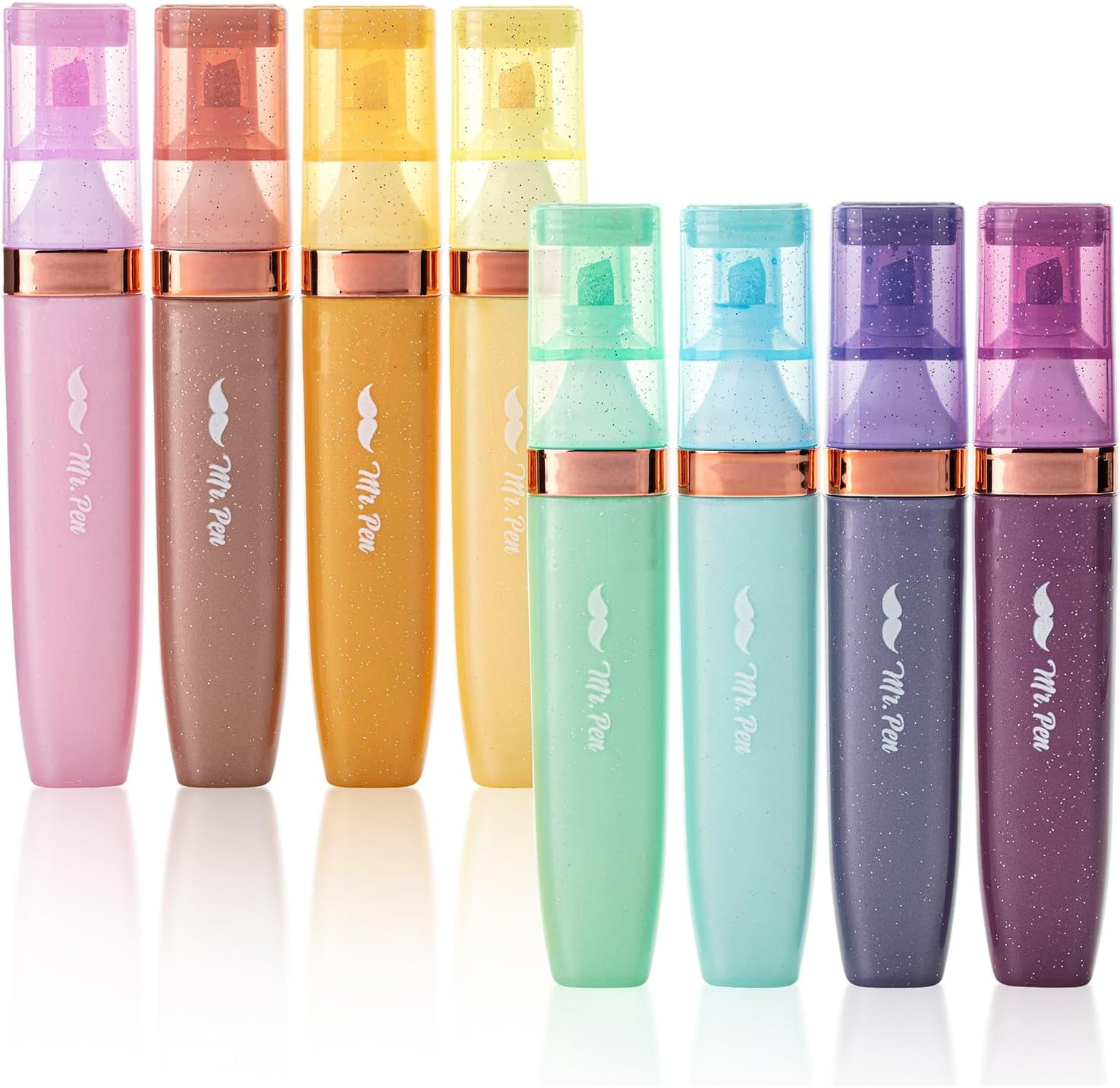 Glitter Highlighters, 8 Pack, Pastel & Metallic Colors, Chisel Tip Glitter Highlighter Markers for Journaling, Notes, Planners & Creative Highlighting