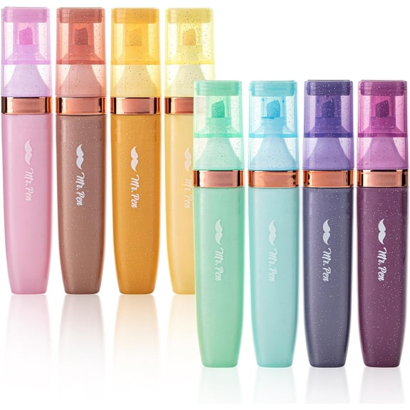 - Glitter Highlighters, 8 Pack, Pastel & Metallic Colors, Chisel Tip Glitter Highlighter Markers for Journaling, Notes, Planners & Creative Highlighting