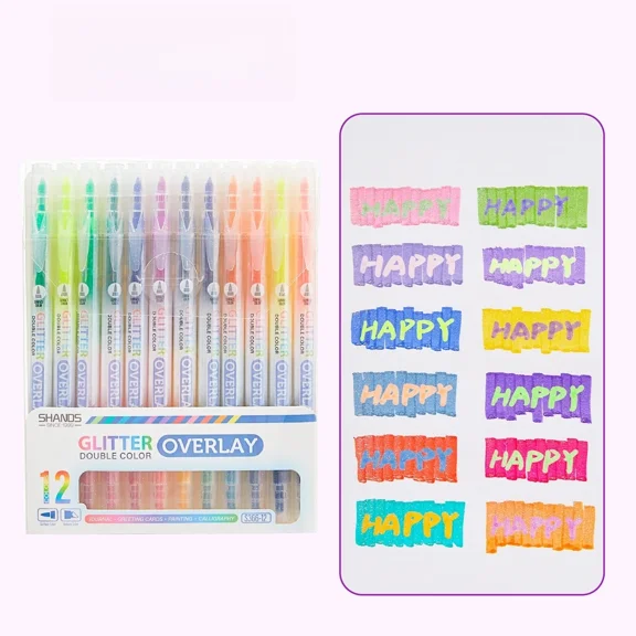 Glitter Highlighters, Chisel & Fine Double Color, Sparkle Highlighters, Color Layering, Highlighter Marker Pens