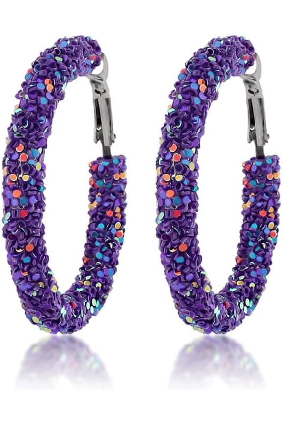 Glitter Hoop Earring Multicolor Shiny Glitter Sequins Hoops Sparkle Resin Rhinestone Wrapped Circle for Women[g0329]