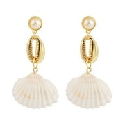 LLQKIGSXSE Glitter Hoop Earrings for Women Summer Bohemia Seashell Earring Pearl Stud Earrings Beach Ocean Earrings Accessories Mommy To Be Gifts