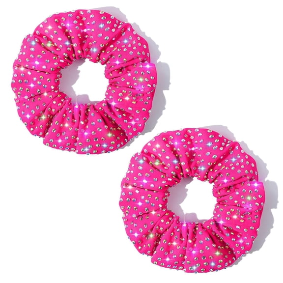 Glitter Hot Pink Rhinestone Scrunchies for Cheer Competition Sparkly Cheerleading Scrunchie Hair Accessories Elastic Band for Cheerleaders Girls (Hot Pink)