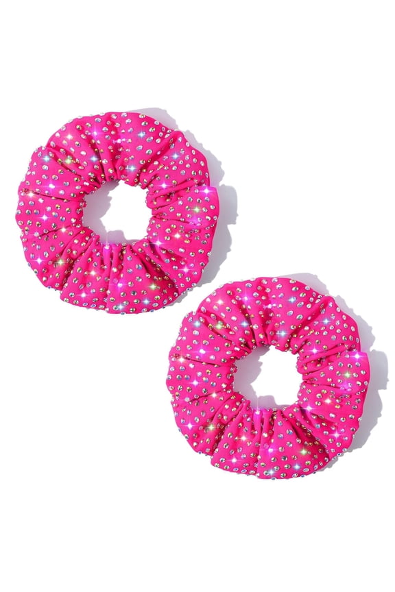 Glitter Hot Pink Rhinestone Scrunchies for Cheer Competition Sparkly Cheerleading Scrunchie Hair Accessories Elastic Band for Cheerleaders Girls (Hot Pink)