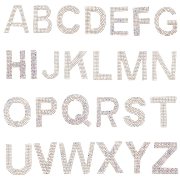 Glitter Hotfix Rhinestone Iron on Patches Hot Melt Adhesive on the Back Costume Accessories 26 Alphabet AB 46x40x1.5mm