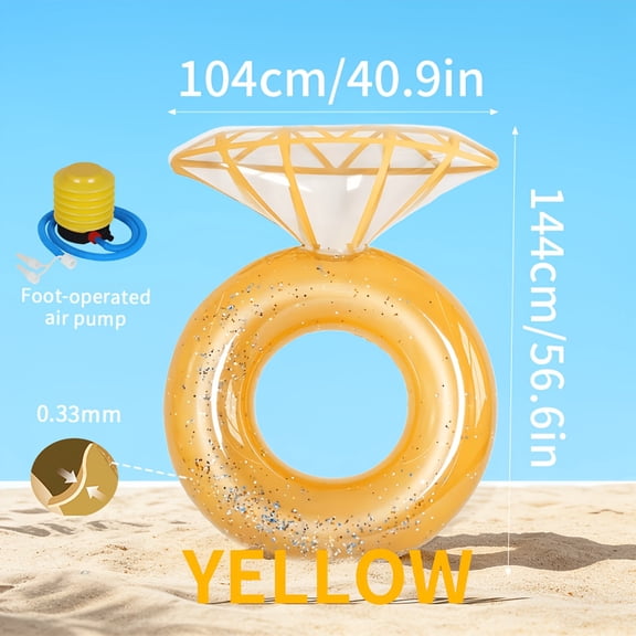 Glitter Inflatable Diamond Ring Pool Float, Thickened Swim Ring with Air Pump for Adults, Bachelorette Party Pool Beach Vacation Water Fun