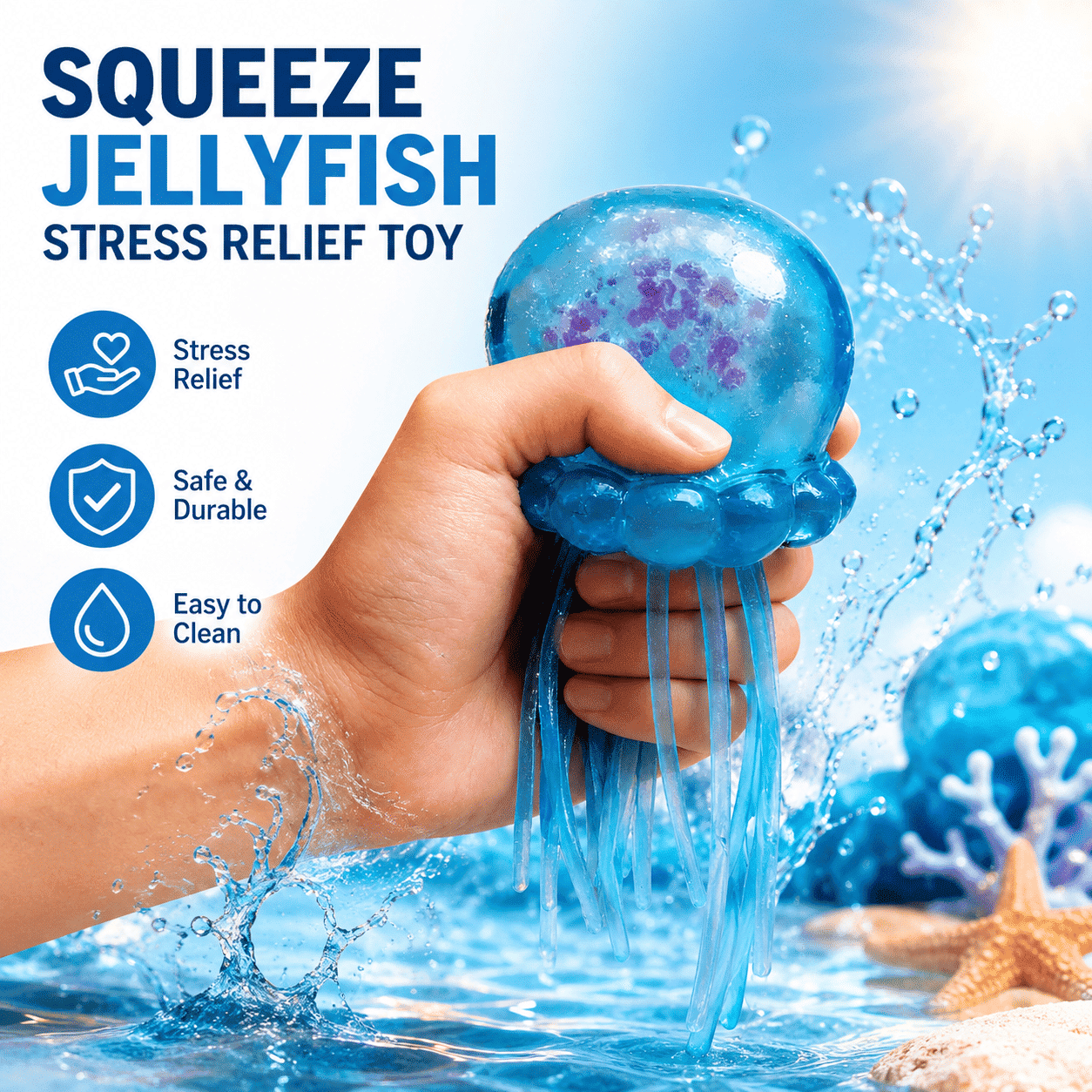 Glitter Jellyfish Squishy Toy, Stress Relief Fidget Toy, Ultra-Soft TPR Material, Slow-Rebound Sensory Toy with Dangling Tentacles for Kids Adults ADHD
