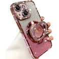 thumbnail image 1 of Glitter Kickstand Case for iPhone 15 Plus, Luxury Bling Sparkly Diamond Rhinestone with Camera Protector Liquid Flowing Ring Stand TPU Bumper Women Girls Case for iPhone 15 Plus 6.7" (Pink), 1 of 4