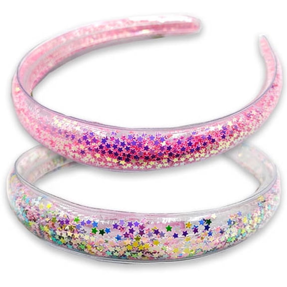 2 PCS Glitter Kids Headbands for Ages Sparkly Head Bands for Girls Hair, Glitter Headband for Girls, Little Girl Hair Accessories (2 pcs)