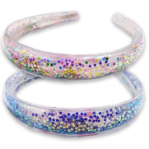 2 PCS Glitter Kids Headbands for Ages Sparkly Head Bands for Girls Hair, Glitter Headband for Girls, Little Girl Hair Accessories (2 pcs)