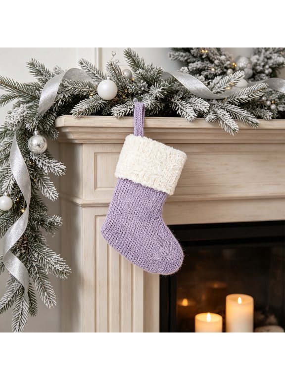 Glitter Knit Mini Christmas Stocking Hanging Ornament Soft Wool Cuff With Loop For Tree Fireplace Candy Gift Bag 9.8 Inch 1 Pack